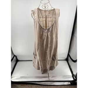 Hartford 100% Linen  Tan Sleeveless Dress Pockets Size 6